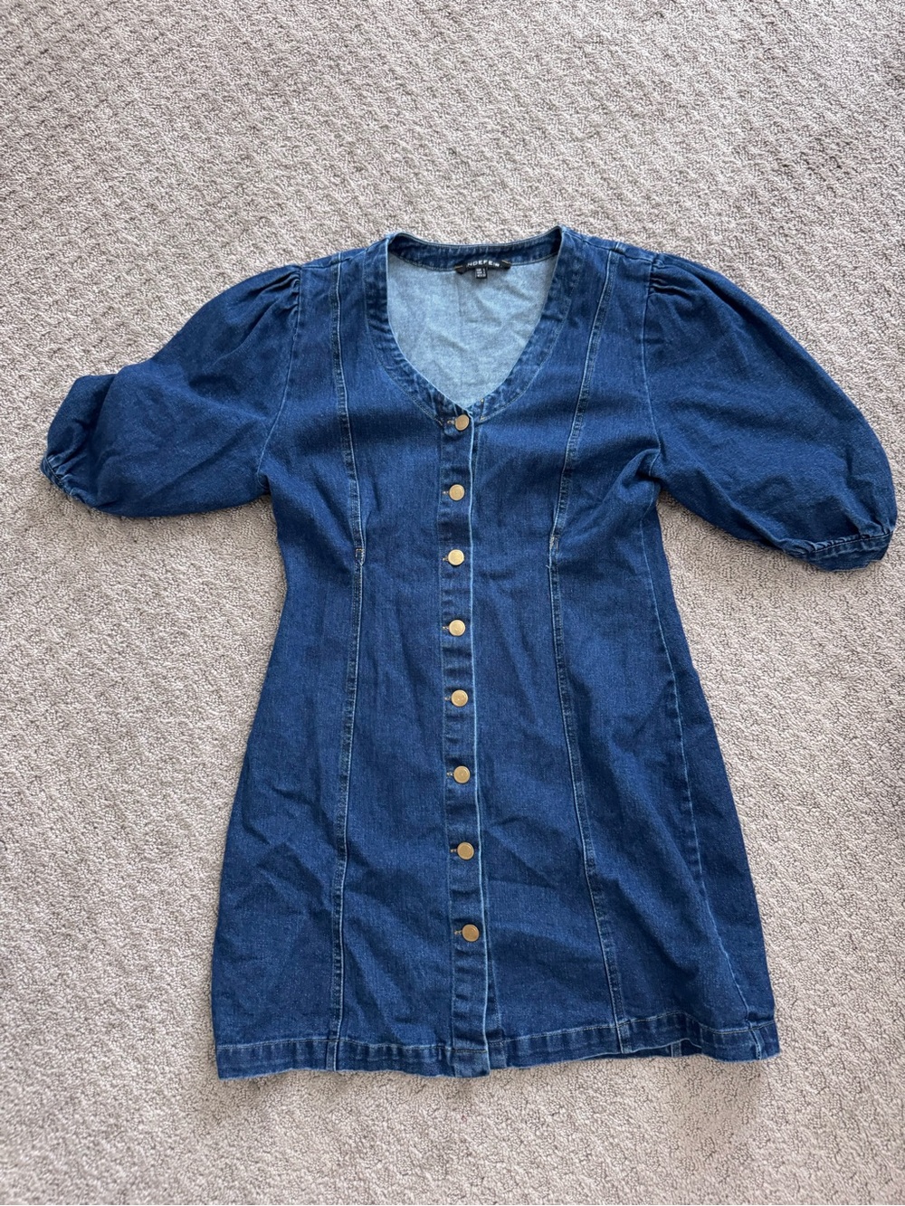 Women's Dark Blue Denim Button-Front Dress